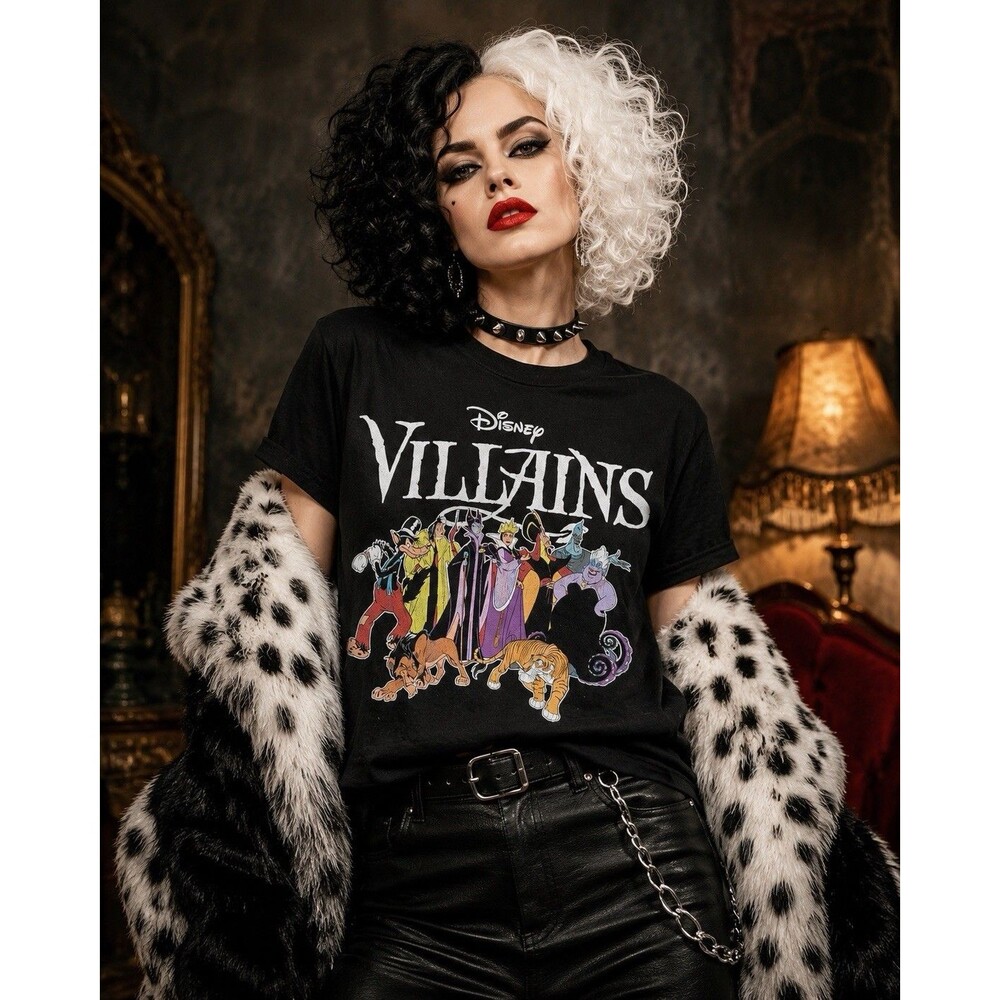 Disney Villains Graphic T Shirt Black Adult Large Short Sleeve Halloween Tee